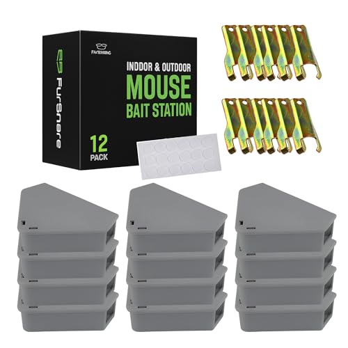 Furnsnare Mouse Bait Station (12 Pack) - Bait Boxes for Mice and Rats with Lockable Keys - Weatherproof Outdoor Mouse Bait Stations- Safe for Kids & Pets - size: 12 Pack
