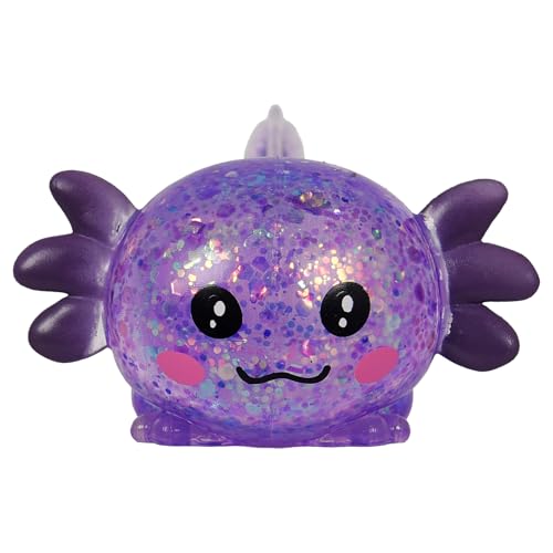 3.94 in Purple Glitter Crawling Axolotl Squishy Slow Rising | Soft TPR, Floating Glitter, squeeze toy, busy hands, stress relief, focus support, home, class, travel, kids and adults - color: Purple