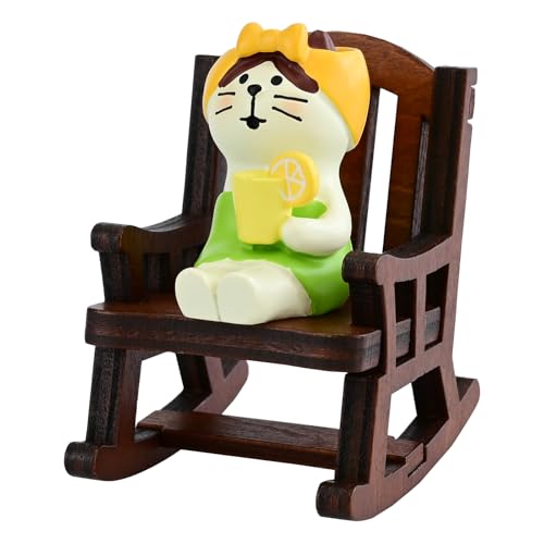 Mevodeata Cute Mini Cat Figurine with Rocking Chair - Resin Collectible Desk Decor, 1.5" Tiny Cat Statue for Home & Office - Gift for Cat Lovers - color: Summer Cat