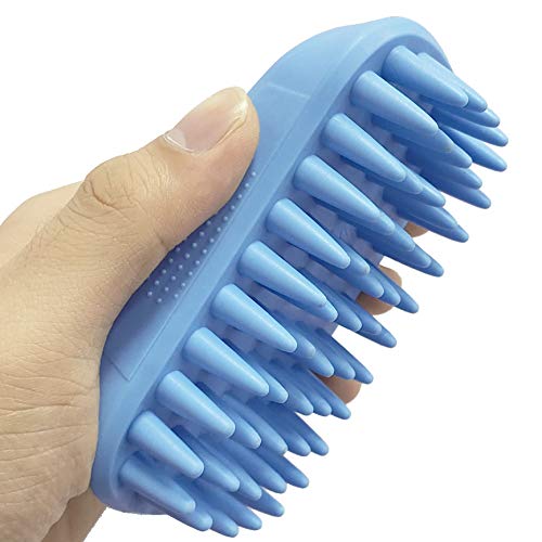 Pet Silicone Shampoo Brush for Long & Short Hair Medium Large Pets Dogs Cats, Anti-skid Rubber Dog Cat Pet Mouse Grooming Shower Bath Brush Massage Comb (Blue (New)) - color: Blue