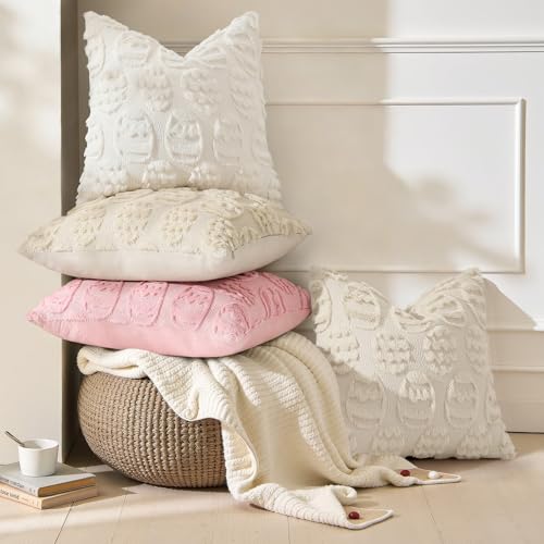 decorUhome Cream White Faux Fur Egg Throw Pillow Covers 16x16 Set of 2 | Plush Soft Wool Jacquard Cream White Cushion Covers, Modern Farmhouse Easter Holiday Decor Pillow Covers for Couch Sofa Bed - color: Eggs Cream White, size: 16" x 16" (Pack of 2)