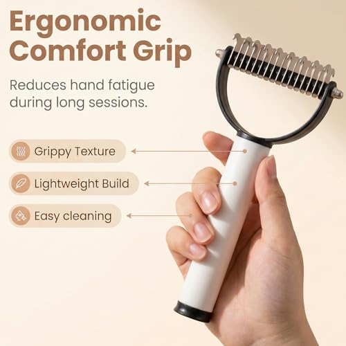 2-In-1 Double Sided Dematting Comb for Cats & Dogs, Multi-Functional Pet Detangling Comb, Double Sided Lint Remover Comb with Lint Roller, Suitable for Both Long and Short Haired Pets (Brown) - color: Brown
