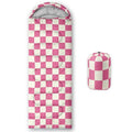 Sleeping Bags for Adults and Kids Backpacking Camping Sleeping Bags for Girls and Boys Lightweight Waterproof Cold/Warm Sleeping Bag for All Season - color: Pink and White Check