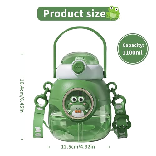 Water Bottle with Straw 37oz Kawaii Water Bottles with Adjustable Strap for Women,Teen Girl School Office Gifts,Cute Animal Theme Water Bottles (Bow Tie Frog, 37oz) - color: Bow Tie Frog