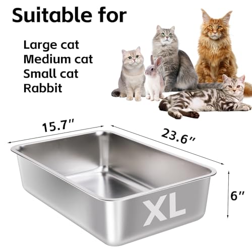 Stainless Steel Litter Box 2 Pack,XL Metal Litter Box for Big Cats | High Sided Litter Box Adult Big Cats,Cat LitterBox Metal Pet Toilet Easy to Clean,Non Stick, No Smell,23.6"x15.8"x6" - color: 2pcs - 23.6" L x 15.7" W x 6" H
