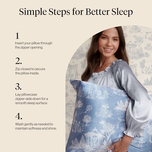 Bridgerton x Kitsch Satin Pillowcase W/Zipper - Size 19x36, Garden Toile | Softer Than Silk Pillow Cases, Smooth Cooling Satin Pillow Case for Hair and Skin, Wrinkle-Free, Machine Washable - color: Garden Toile, size: King (1 Pack)