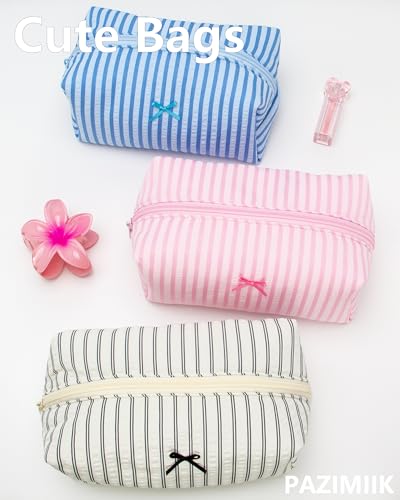 PAZIMIIK Cozy Makeup Bag for Women,Zipper Cosmetic Pouch,Stripe Lake Blue | Soft Cosmetic Organizer for Makeup,Skincare,Toiletries,Daily Beauty Essentials,Purse,On-the-Go,Bridesmaid Gifts - color: Stripe Lake Blue
