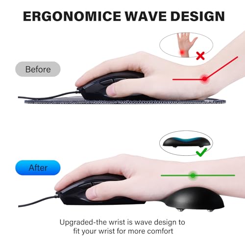 JIKIOU Ergonomic Gliding Palm Rests, Gel Mouse Wrist with Leather Surface | Sliding Wrist Pad with 4 Smooth Scroll Wheel, Fast Mouse Wrist Glider Designed for Office Computer Home Gaming, 2 Pack Black