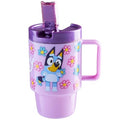 Get Trend Bluey Kids Water Bottle with Straw 16.9 oz BPA Free Plastic Cup with Lid Handle Reusable Drinking Tumbler for School Gifts for Kids (Purple Bluey) - color: Purple Bluey