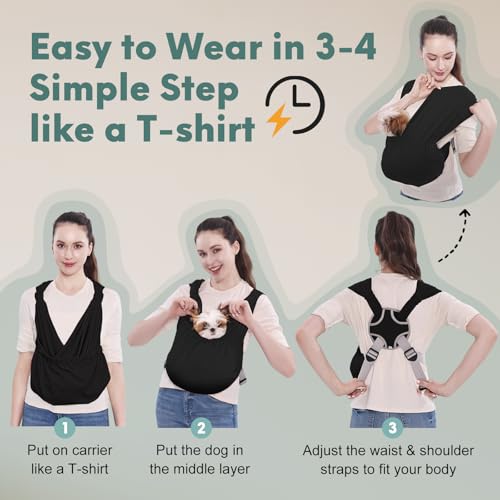 Supet Dog Sling Carrier for Small Pet, Adjustable Hands Free Front Backpack | Reduces Back & Neck Pain, Anti-Anxiety Chest Pouch, Soft Breathable Fabric, Fit Small Dogs, Cats, Puppy, Black Regular 0-9Lbs - color: Black, size: Regular
