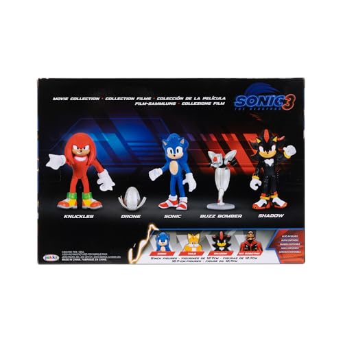 Sonic The Hedgehog 3 Movie Action Figures 2.5-Inch Movie Collector Toy Figure Multi-Pack Includes Knuckles Shadow Buzz Bomber & Drone- Officially Licensed Toys