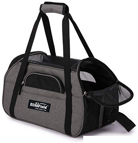 EliteField Soft-Sided Pet Carrier for Cats & Small Dogs (3-Year Warranty) | Airline Approved, Removable Bed & Cover, Built-In Leash, Luggage Sleeve, Seat Belt Loop, Waterproof, Durable, Foldable - color: Charcoal Gray, size: 17.0"L x 9.0"W x 12.0"H