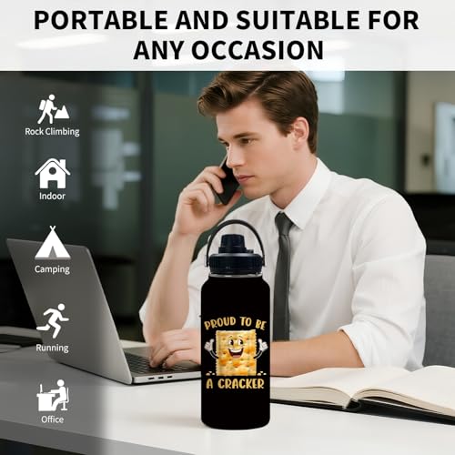 Snack 32oz Water Bottle, with Handle & Lid Bottle, Insulated Cup | 32oz Stainless Steel Sport Tumbler, Leak-proof Coffee Mug, Thanksgiving Christmas Birthday Gift for Funny Snack Lovers - color: Cracker