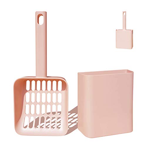Cat Litter Scooper with Caddy Holder, Cat Scooper for Litter Box with Stand, A Nice Addition to cat Litter Tray Box, Store The cat Litter Scoop When not in use, Modern, Durable and Cute -Light Pink - color: S-Pink