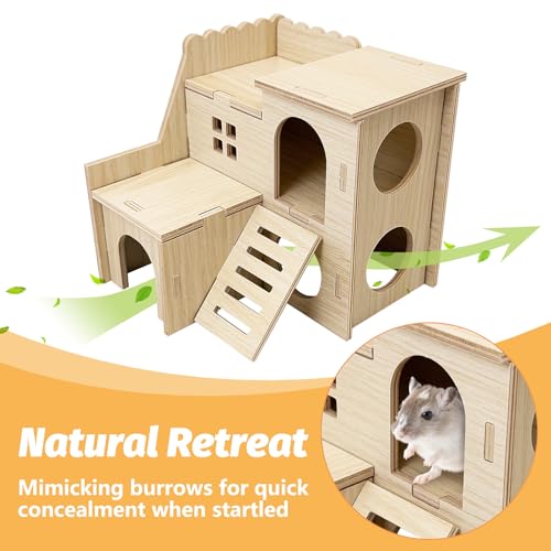 BNOSDM Wood Hamster House Dwarf Hamster Natrual Hideout with Ladder Gerbils Climbing Exploring Seesaw Toys Cage Accessories for Small Hamsters Mouse Mice - color: Style B
