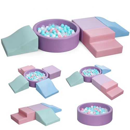 Hoohtoot Foam Climbing Blocks for Toddler: with 4-Piece PU Leather Climbing Toys and a Ball Pit - Foam Ball Pit for Toddlers - Climbing Toys Indoor for Kids Crawling (Purple Climbing Blocks) - style: Purple Climbing Blocks