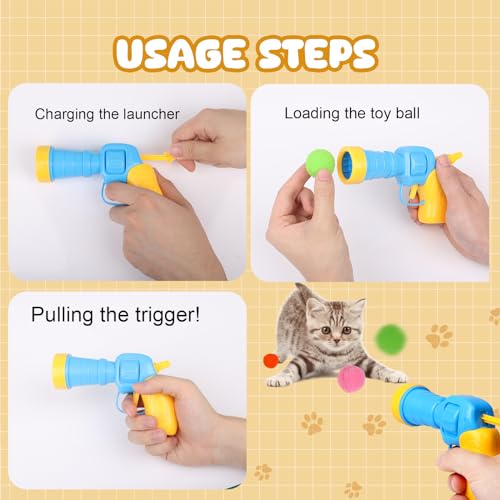 TEAWOO 50Pcs Cat Toys Pom Pom Balls with 1 Launcher Set, Interactive Cat Toy Stuff for Indoor Both Adult & Kitten Toys | Interactive Cat Toy Stuff for Indoor Both Adult & Kitten Toys, 1 launcher & 50 balls - size: 1 launcher & 50 balls