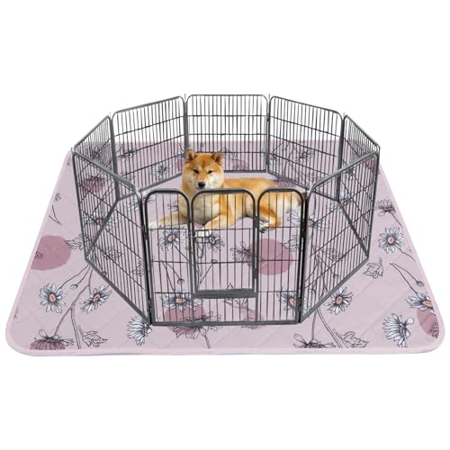 IEUUMLER Washable Pee Pads for Dogs, 1 Pack Non-Slip & Waterproof Pack Whelping Pad, Reusable Washable Puppy Potty Training Pad with Fast Absorbent for Playpen EU007 (Pink Daisy, 63"X63"-1pcs) - size: 63"X63"-1pcs