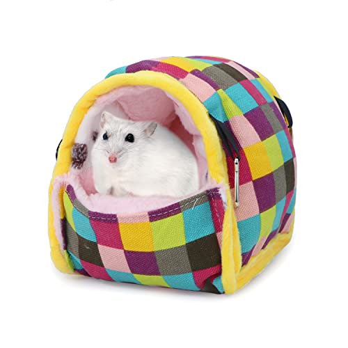 Wontee Hamster Bed Hideout Sugar Glider Hammock Small Animal Warm Bed House for Hamsters Hedgehogs Sugar Glider Gerbils Mice (Medium, Colorful Plaid) - color: Colorful Plaid, size: Medium