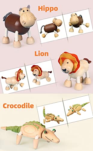 14 Pack Bendable Wooden Animal Toys, Smooth Natural Wood Zoo Farm Jungle Safari Animals Figures - color: 14 Pack Animals