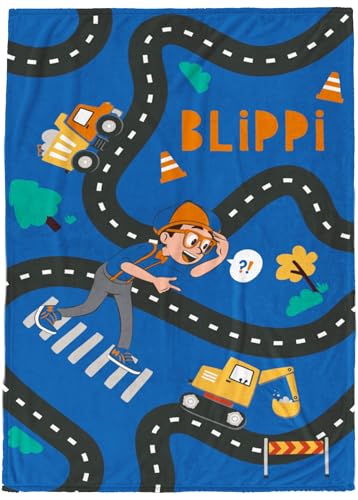 Jay Franco Kids Plush Throw Blanket – Soft & Cozy Fleece Throw for Bedroom & Couch Décor, Official Licensed Product, Blue - Blippi, 60x90 - Large Blanket - color: Blue - Blippi, size: 60x90 - Large Blanket