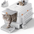 FURTIME XXXL Extra Large Enclosed Stainless Steel Litter Box with Lid | Large Enclosed Cat Litter Box for Big Cats, Metal Cat Box with High Sided Enclosure & Scoop, Silver - color: Silver, size: XXX-Large