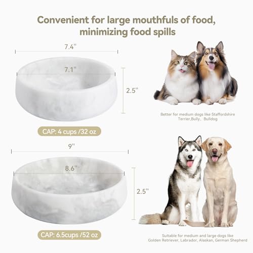 White Marble Dog Bowls, Non-Slip Dog Food Water Bowl Small, Heavy Duty Pet Bowl for Cats and Medium Dogs, Weighted African Natural Marble, Holds 4 Cups(5lbs) - color: Namib Fantasy, size: S