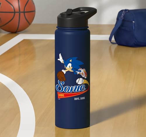 Sonic the Hedgehog - Sonic Baseball Est. 1991 Stainless Steel Insulated Water Bottle - color: Navy Blue
