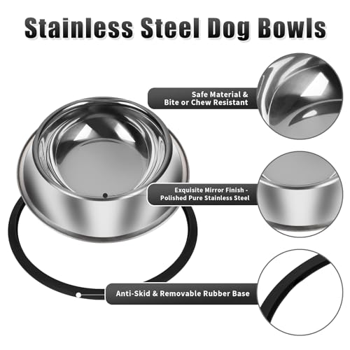 3Pcs Stainless Steel Dog Bowls Set - Non-Slip Food and Water Bowl 13 Oz - Dishwasher-Safe, Rust Resistant Metal Pet Bowls for Small/Medium/Large Sized Pets - color: Classic, size: 13 oz