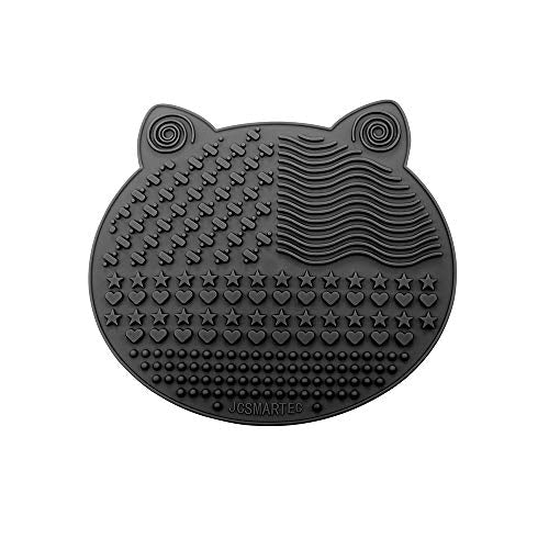 2Pack Makeup Brush Cleaning Mat, Cute Cat Ear Animal Design Silicone Brush Cleaner Pad with Suction Cups (Black+White) - color: Black+White