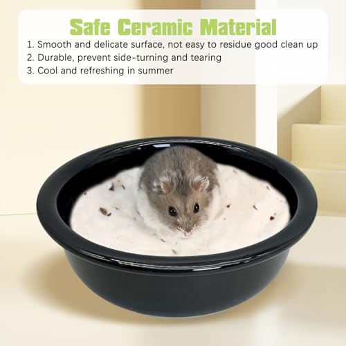 kathson Hamster Sand Bath Box Ceramic Small Animals Shower Bathtub Gerbil Litter Box Mice Bathroom Syrian Hamster Digging Sand Container Cage Accessories for Lemmings (Black) - color: Black