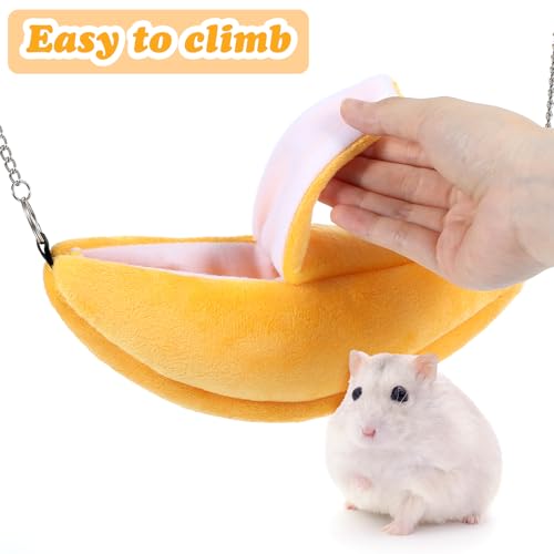 Bremorou Banana Bed House, Hamster Cage Accessories, Warm Pet Bed House, Hammock, Small Pet Supplies, Cage Nest for Guinea Pig Sugar Glider Hamster Small Bird Animal (Banana)