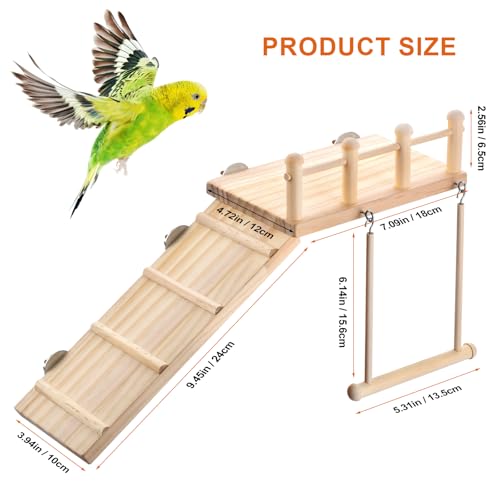 Wooden Bird Habitat Platform with Swing and Ladder - Sturdy Long Tailed Parrot cage Accessory, Suitable for Exercising and Entertaining Bird Games Gym - Perfect for Parrots, Canaries, Sparrows - size: 1