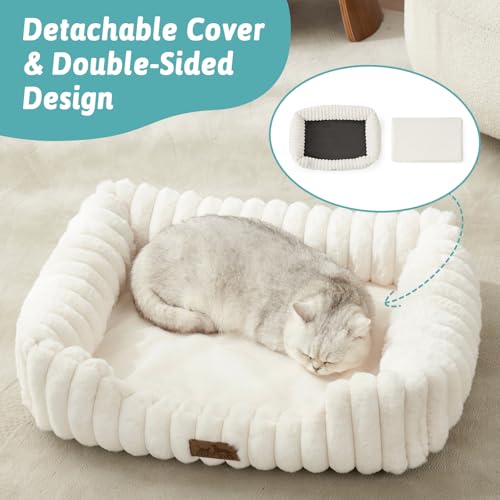 Orthopedic Dog Bed for Small Dogs & Cats - Washable Rectangle Pet Bed with Anti-Slip Bottom, Soft Calming Cat & Puppy Bed for Indoor Pets (25"x21"x6", Cream) - color: Cream, size: 25.0"L x 21.0"W x 6.0"Th