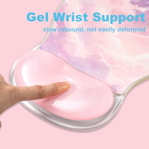 Sumgsn Pink Mouse Pad with Gel Wrist Support - Cute Office Accessories Ergonomic Mousepad with Non-Slip Base for Latop/Desktop/Home/Game - color: Pink Cloud