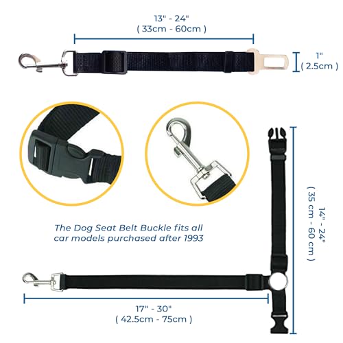 SunGrow Dog Seatbelt & Leash, Universal Vehicle Seatbelt Harness for Car Headrest, Pet Travel Essential, Adjustable Lead, Black Nylon, 19”-31” & 14-19” x 17-30”, 2 Pcs. Per Pack - color: Black Adjustable Seatbelt & Leash