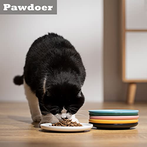 Ceramic Shallow Cat Dish 6 inch, Whisker Fatigue Free Cat Food Bowls, Wide and Small Pet Plate for Kitten and Kitty, Short Legged Munchkin Cat - color: 2 Pack - Black & White