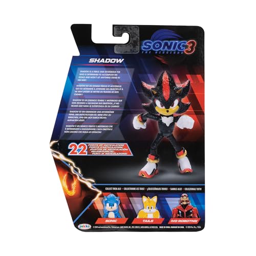 Sonic The Hedgehog – 5-Inch Shadow Action Figure – 20+ Points of Articulation – Official Collector Toy – Boys & Girls Ages 3+ | Sonic The Hedgehog Movie 5 Inch Action Figure Wave 1 - Shadow (Closed Mouth) - color: Shadow