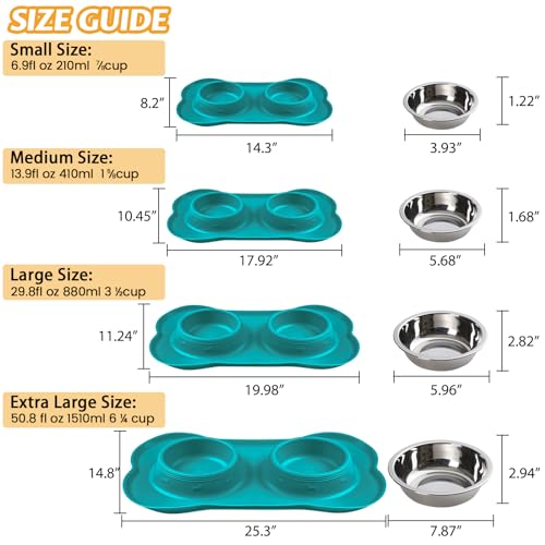 Hubulk Pet Dog Bowls 2 Stainless Steel Dog Bowl with No Spill Non-Skid Silicone Mat + Pet Food Scoop Water and Food Feeder Bowls for Feeding Small Medium Large Dogs Cats Puppies (Small, Green) - color: Green, size: Small