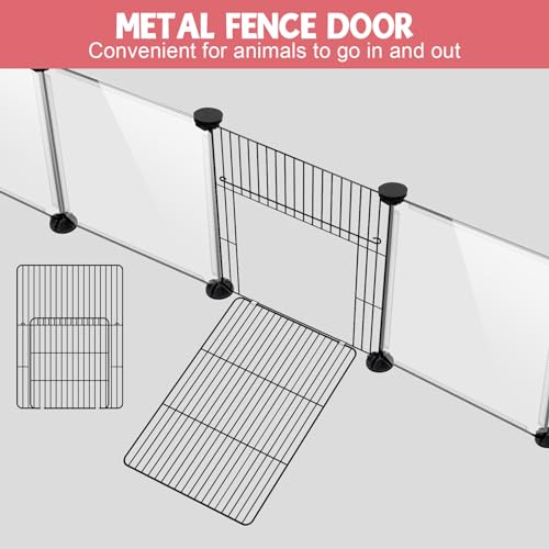 VISCOO 20 Panels Small Animals Playpen, 48"x24"x16" Pet Playpen | Transparent with Waterproof Mat,Portable Plastic Fence for Guinea Pigs/Bunny/Hamsters/Hedgehogs Indoors Outdoor - color: Transparent, style: 20 Panels- 48"L x 24"W x 16"H