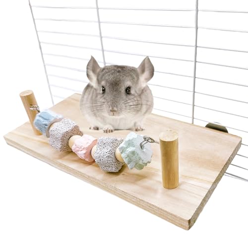 Hamiledyi Hamster Wood Ledge Platform with Lava Stone Block Chew Toys, Rest Shelf for Gerbil Mouse Rat Parakeets Budgie - style: Style C