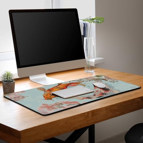 XXL Mouse Pad, Gaming Mousepads Desktop Mats, Extra Large Desk Pad Non-Slip Rubber Base Waterproof with Stitched Edges, 35.4 X 15.7 inch for Work/Game/Office/Home Japanese Traditional Fish - color: Japanese Traditional Fish