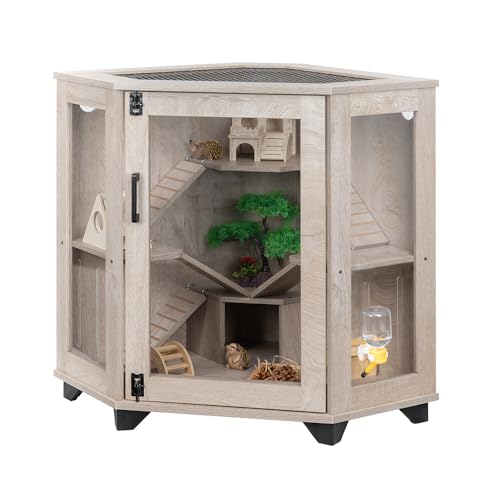 unipaws Chinchillas Hedgehog Cage with Ramp and House | Corner Small Animal Cage, Clear Acrylic Door, Water Bottle Slot, Top Ventilation - color: Cage, size: 33.4"L x 21.6"W x 29.9"H
