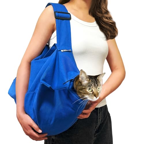 Cat Carrier Pouch for Medium Cats 10–20 lbs, Soft Cat Carrier with Upgraded Adjustable Strap, Durable Cotton Cat Bag for Nail Trimming, Medication & Vet Visits – Klein Blue - color: Klein Blue, size: Large (10-20 lbs)