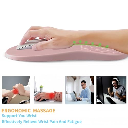 Ergonomic Mouse Pad Wrist Support with Massage Design,Classic Pink Wrist Pain Relief Mousepad with Memory Foam,Non-Slip PU Base - color: A-04