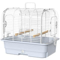 Travel Bird Carrier Cage,Transparent Parakeet Cage,Small Portable Bird Cage with Feeder Cups & Standing for Canaries Budgies Lovebirds Conures Cockatiels(Blue)
