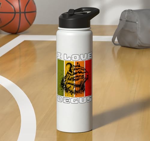 Degu Retro Degu I Love Degu Stainless Steel Insulated Water Bottle - color: White