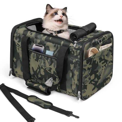 YUDODO 25lbs Cat Carrier Lightproof Soft Sided Pet Carrier for Large Cat | Airline Approved, Lightproof Breathable Design, Side Pockets, Durable Mesh, Foldable and Portable, Black Camouflage - color: Black Camouflage（No Privacy Curtain)