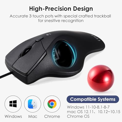 SANWA Wired Ergonomic Trackball Mouse, Optical Rollerball Mice, Programmable Silent Buttons, 40mm Trackball, 600/800/1200/1600 Adjustable DPI, Compatible with MacBook, Laptop, Windows, macOS - style: Wired