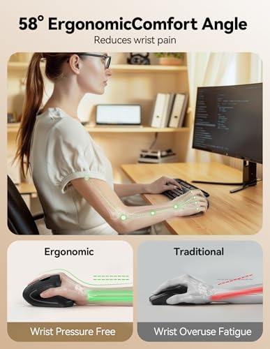 TECKNET Wireless Ergonomic Mouse, Rechargeable Wireless Vertical Mouse | Rechargeable Mouse Black, 2.4GHz USB Receiver, Silent Click, 6 Adjustable DPI up to 4800, 6 Buttons for Laptop, PC & MacBook - color: Black